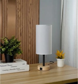 Brilagi - Lampă de masă cu port USB TABLON 1xE27/25W/230V stejar/negru/alb