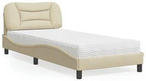 vidaXL Pat cu saltea, crem, 80x200 cm, textil