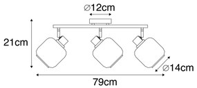 Spot de plafon negru cu sticlă fumuriu oval 3 lumini - Zuzanna