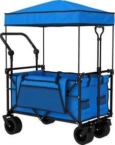 Outsunny Cărucior de grădină pliabil cu roți mari blocabile bară reglabilă suport pentru pahare pentru camping 125x59x133 cm Albastru | Aosom Romania