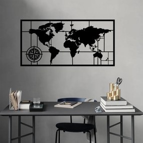 Accesoriu Decorativ de Perete World Map Metal Decor 7, Metal, Negru