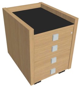 Comodă mobilă Verno 47 x 60 cm cu sticlă, 4 sertare, stejar deschis / negru