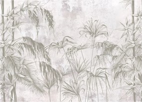 Tablou pe sticlă - Plante tropicale pe perete gri (70x50 cm)