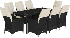 vidaXL Set mobilier de grădină cu perne, 9 piese, negru, poliratan