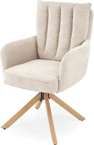 Scaun rotativ K594, bej/stejar, stofa/lemn, 60x64x95 cm