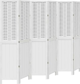 vidaXL Paravan cameră 6 panouri, alb, lemn masiv paulownia