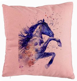 Perna Decorativa, Model Colorful Horse, 40x40 cm, Roz, Husa Detasabila, Burduf