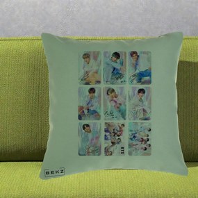 Perna Personalizata K-pop BTS Colaj 9 Fotografii Autografe Individual, 40x40 cm, Verde, Husa Detasabila, Perna Inclusa, BEKZ®