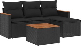 vidaXL Set mobilier de grădină cu perne, 5 piese, negru, poliratan