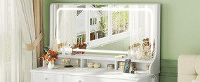 Masuta machiaj cu Oglinda LED si 11 Sertare pentru Cosmetice, Set Masa toaleta 110 cm, Alb, masuta cosmetica, vanity - SEA909