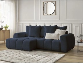 Colțar albastru extensibil/cu spațiu de depozitare cu tapițerie din țesătură bouclé (cu colț pe partea stângă/cu șezlong) Roxelane – Bobochic Paris