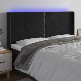 vidaXL Tăblie de pat cu LED, negru, 183x16x118/128 cm, catifea