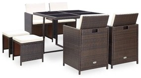 vidaXL Set mobilier de exterior cu perne, 9 piese, maro, poliratan