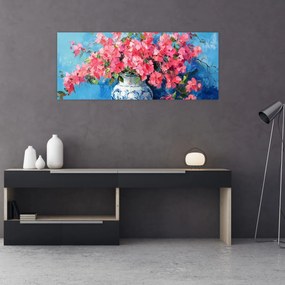 Tablou - Vază cu flori roz (120x50 cm)