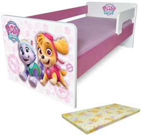 Pat copii Paw Patrol Pink P1L 2-6 ani -Tapitat- cu paravane detasabile/interschimbabile + saltea Basic