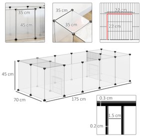 PawHut Țarc Modular pentru Animale de Talie Mică cu 20 de Panouri, 2 Uși și Accesorii, 175x70x45 cm, Negru | Aosom Romania