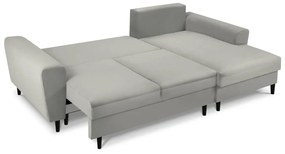 Colțar gri deschis extensibil, cu spațiu de depozitare cu tapițerie din catifea reiată (cu colț pe partea dreaptă, cu șezlong) Kyoto – Cosmopolitan Design