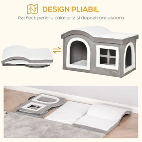 Casuta pentru Pisici de Interior PawHut, 63.5x37x40cm, Gri | Aosom RO