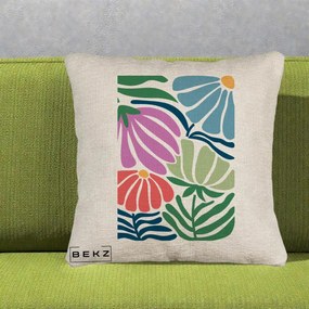 Perna Decorativa Flori Grafice Multicolore Modern, 40x40 cm, Bej Canapea, Husa Detasabila, Perna Inclusa, BEKZ®