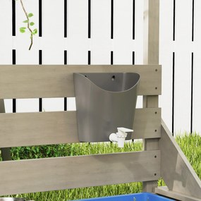 Outsunny Cutie de nisip cu parasolar Vapor pirat, inclusiv set de joc de bucătărie pentru copii, Lemn masiv, 180 x 103 x 144,5 cm, Gri | Aosom Romania