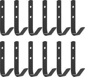 vidaXL Cârlige de perete în formă de J, 12 buc., negru, oțel