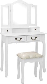 vidaXL Set masă de toaletă cu taburet alb 80x69x141 cm lemn paulownia