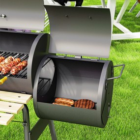 Outsunny Gratar de gradina cu capac si afumator, gratar pe carbune cu rafturi si roti 124x53x104cm, negru | AOSOM RO
