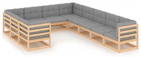 vidaXL Set mobilier grădină cu perne, 10 piese, lemn masiv de pin