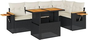 vidaXL Set mobilier grădină perne 6 piese negru poliratan/lemn acacia
