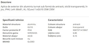 Aplica exterior ambientala moderna lumina jos IP44 VERONIKA