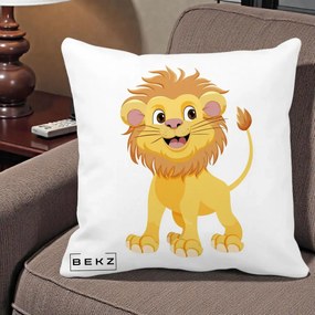 Perna Decorativa Pui de Leu Kawaii, 40x40 cm, Alba Mata, Husa Detasabila, Perna Inclusa, BEKZ®