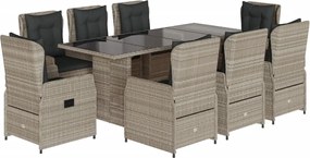 vidaXL Set mobilier grădină cu perne, 9 piese, gri deschis, poliratan