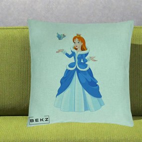 Perna Personalizata Printesa Albastra cu Pasare, 40x40 cm, Verde Menta, Husa Detasabila, Perna Inclusa, BEKZ®