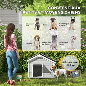 PawHut Niche pentru câini exterioară din lemn masiv casă pentru câini cu acoperiș deschis cort de ușă 95 x 68 x 76 cm gri deschis | Aosom Romania