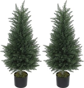 Outsunny Set 2 Plante Artificiale de Chiparos cu 362 Frunze și Ghiveci cu Ciment și Mușchi, Plante Rezistente la UV, Ø40x90 cm, Verde | Aosom Romania