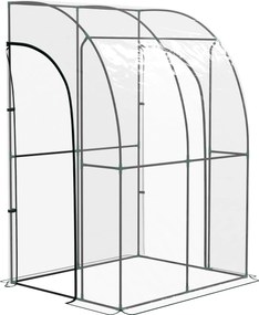 Outsunny Seră de Grădină adosată seră adosată 2 uși rulante cu fermoar oțel PVC transparent | Aosom Romania