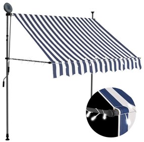 vidaXL Copertină retractabilă manual cu LED, albastru &amp; alb, 200 cm