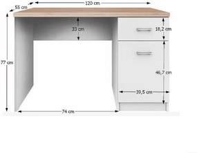 Masă PC 1D1S, PAL melaminat, alb/stejar sonoma, TOPTY