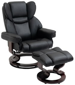 HOMCOM Fotoliu Relaxant si Puf, Reclinabil la 145° cu Scaun Rotativ din Piele Ecologica, Negru | Aosom Romania