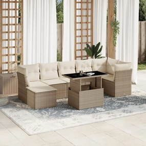 vidaXL Set canapele de grădină, 8 piese, cu perne, bej, poliratan