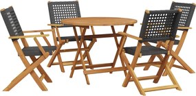 vidaXL Set mobilier grădină, 5 piese, negru, poliratan și lemn masiv