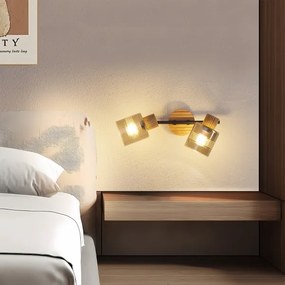 Brilagi - Plafonieră cu spoturi HYGGE, 2xE14/15W/230V, lemn de cauciuc/sticlă fumurie