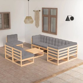 Set mobilier de gradina cu perne, 9 piese, lemn masiv de pin Maro, 1, Da