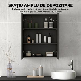 HOMCOM Dulap Suspendat de Baie cu 2 Uși cu Oglindă și 2 Rafturi Interne 60x15x75cm, Negru | Aosom Romania