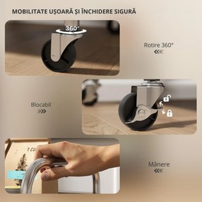 HOMCOM Cărucior de bucătărie cu 3 rafturi pe roți, cu mânere, argintiu | Aosom Romania