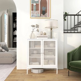 HOMCOM Bufet mobilier de bucătărie la 3 niveluri cu 2 uși perforate cu raft reglabil 80 x 37 x 92 cm alb | Aosom Romania