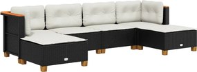 vidaXL Set mobilier de grădină cu perne, 6 piese, negru, poliratan