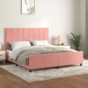Cadru de pat cu tablie, roz, 160x200 cm, catifea Roz, 160 x 200 cm, Cu blocuri patrate