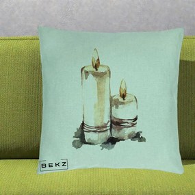 Perna Decorativa Lumanari Acuarela Iarna, 40x40 cm, Verde Menta, Husa Detasabila, Perna Inclusa, BEKZ®