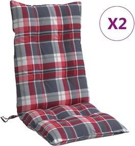 vidaXL Perne scaun cu spătar înalt, 2 buc., roșu carouri textil oxford